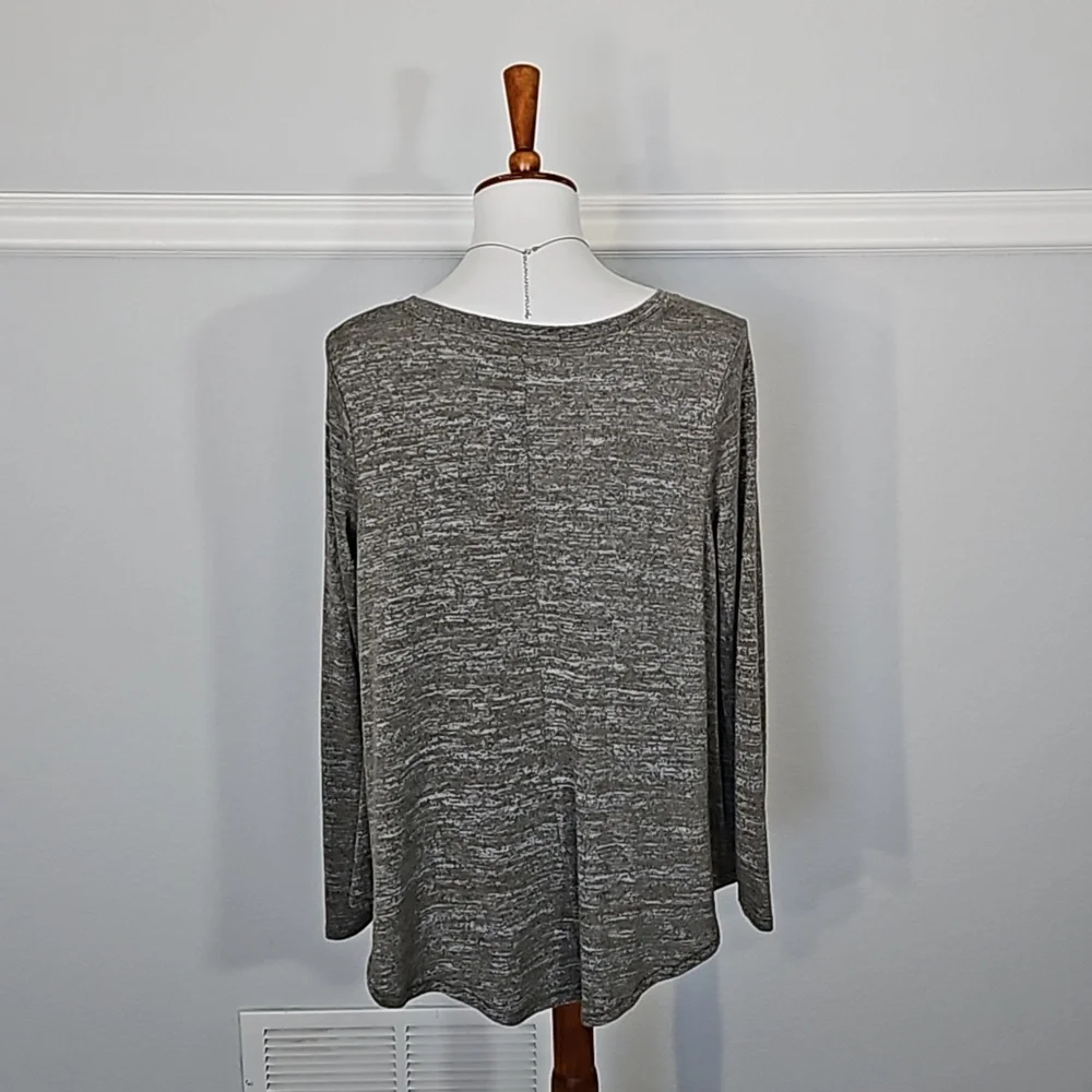 Aerie Long Sleeve Tight Knit Flowy V-neck Top Heather Green XS - Picture 12 of 13